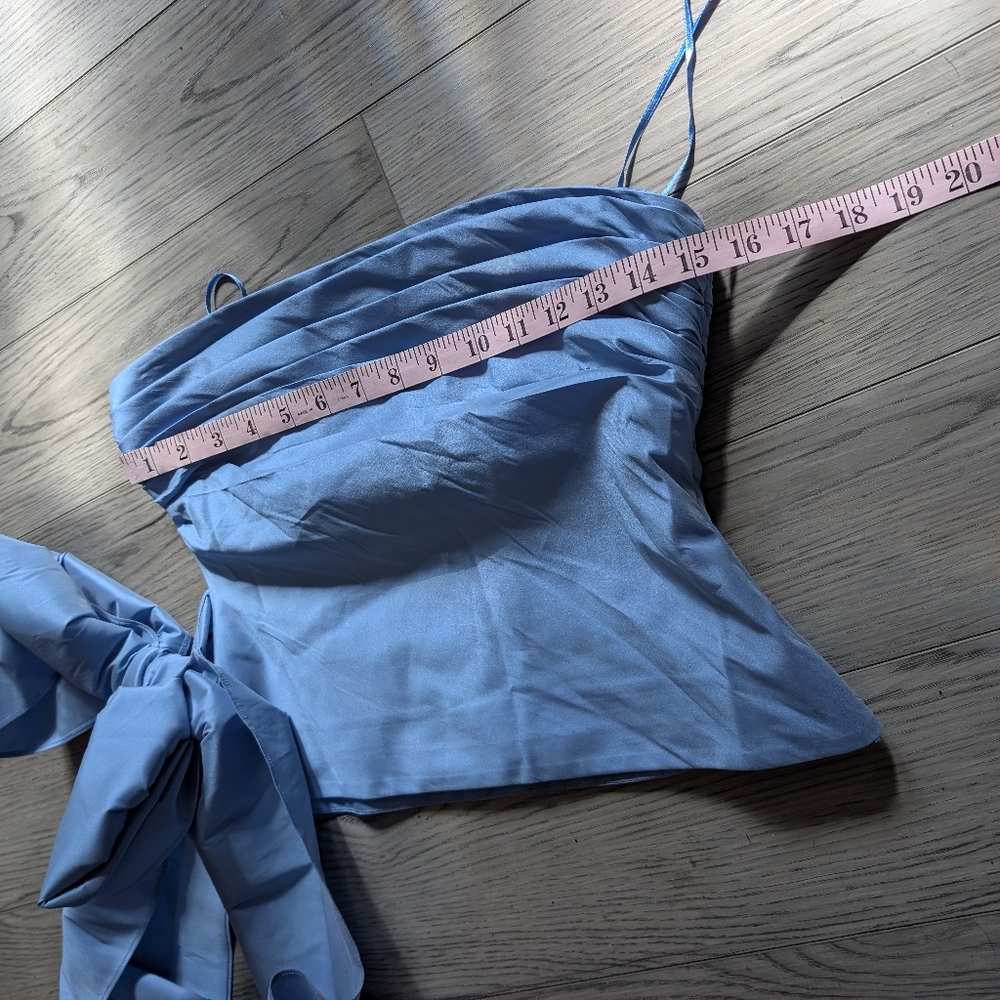 J. Crew Collection Sky Baby Blue Taffeta Ruched Bow Detail Strapless Top Size‎ 2 - Picture 8 of 8